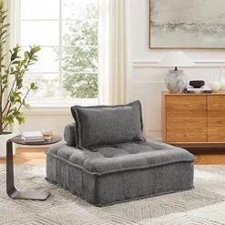 Volans Sherpa Fleece Sectional Sofa, Mid Century Modern Upholstered Square Modular Sectional Sofa Couch With Two Removable Non-Slip Pillows, Living Room Sofa Set, Grey, 1 Pcs -Safavieh Furnitue Shop 51fwH0WPixL. AC