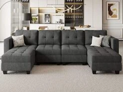 Belffin Modular Sectional Sofa Set With Ottomans Oversized U Shaped Sofa Set With Storage Seat Modular Sofa Couch With Reversible Chaises Modern Fabric Dark Grey -Safavieh Furnitue Shop 51g9gCn FEL. AC