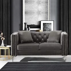 Mikibama Velvet Loveseat Sofa Couch Set For Living Room, Modern Decor Furniture Tufted Sofa Set With Nailhead Acrylic Legs And 2 Pillows For Bedroom, Hall(Grey) -Safavieh Furnitue Shop 51gKgBK3ZbL. AC