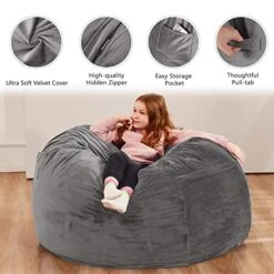 Homguava Bean Bag Chair： 3' Bean Bags With Memory Foam Filled, Large Beanbag Chairs Soft Sofa With Dutch Velet Cover-36×36"×24"(Grey) -Safavieh Furnitue Shop 51gYYNM7uKL