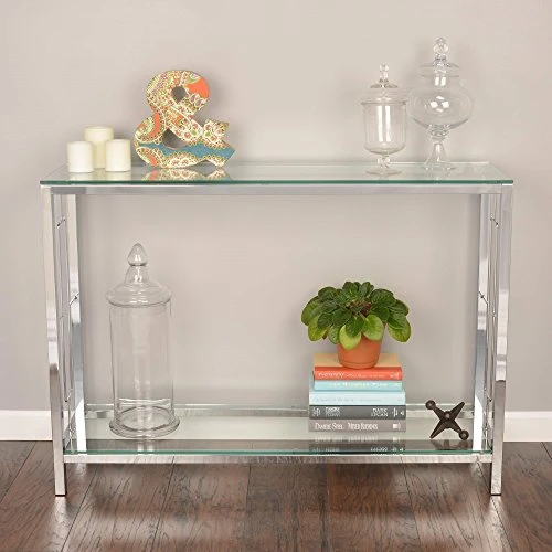 Chrome Metal Glass Accent Console Sofa Table With Shelf 1 Chrome Metal Glass Accent Console Sofa Table With Shelf