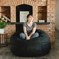 Big Joe Fuf Large Foam Filled Bean Bag Chair With Removable Cover, Black Lenox, 4ft Big