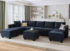 HONBAY Modular Sectional Sofa Set Oversized U Shaped Couch With Storage Ottoman Convertible Sleeper Sectional Sofa Velvet Modular Couch With Wide Chaise, Black -Safavieh Furnitue Shop 51hE0R2RdEL. AC
