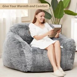 Homguava Giant Bean Bag Chair Sofa High-Density Foam Filled Sofa Chair Large Lazy BeanBag Sofa With Armrests For Living Room, Bedroom (Grey) -Safavieh Furnitue Shop 51hEDlJAUwL