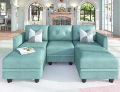 LLappuil Modular Sectional Sofa With Reversible Chaise U Shaped Sectional Storage Couch With Ottoman For Living Room, Denim Blue -Safavieh Furnitue Shop 51hsiXTNpmL. AC