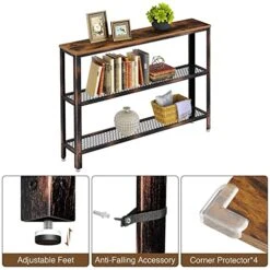 Rolanstar Console Table, Narrow Sofa Table With 2 Mesh Shelves, 47.2” Long Rustic Entryway Table With Retro Metal Frame, Entrance Table For Entryway, Hallway, Living Room, Bedroom -Safavieh Furnitue Shop 51i8ACKaEBL
