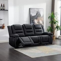 Harper & Bright Designs Recliner Loveseat Sofa, PU Leather Luxurious Living Room 2-Seat Couch, Home Theater Seating Manual Recliner With Center Console, Black -Safavieh Furnitue Shop 51iaPVE6zZL. AC