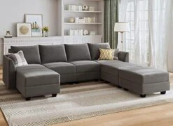 HONBAY Modular Sectional Sofa Convertible U Shaped Couch With Reversible Chaise Velvet Modular Sofa Sectional Couch With Storage Ottoman, Grey -Safavieh Furnitue Shop 51inoDBHtL. AC