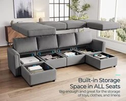 LINSY HOME Modular Sectional Sofa, Convertible U Shaped Sofa Couch With Storage, Memory Foam, Modular Sectionals With Ottomans, 6 Seat Sofa Set With Chaise For Living Room, Grey -Safavieh Furnitue Shop 51iwET1d2gL