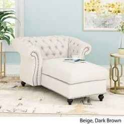 Phyllis Modern Glam Chesterfield Chaise Lounge, Beige And Dark Brown -Safavieh Furnitue Shop 51j0PPZfS2L