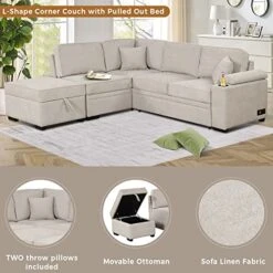 Merax L Shaped Sectional Sofa Couch Sleeper Bed With Storage Ottoman And Chaise For Living Room, Small Apartment Love Seats, Beige_Linen -Safavieh Furnitue Shop 51j1ek6Hk6L