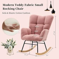 NIOIIKIT Nursery Rocking Chair Teddy Upholstered Glider Rocker Rocking Accent Chair Padded Seat With High Backrest Armchair Comfy Side Chair For Living Room Bedroom Offices (Pink Teddy) -Safavieh Furnitue Shop 51j4AUpnqUL