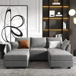 HONBAY Modular Sectional Sofa With Reversible Chaises Sofa With Ottoman U Shaped Sectional Couch For Living Room, Bluish Grey -Safavieh Furnitue Shop 51jO8S5A3AS. AC