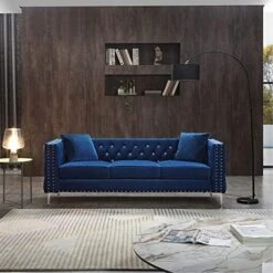 Fulocseny 2 Piece Modern Velvet Upholstered Living Room Set With 3-Seater Sofa And Loveseat, Jeweled Button Tufted Copper Nails Square Arms, 4 Pillows Included, Grey,5 Seater (Grey + Velvet) -Safavieh Furnitue Shop 51k945R9DfL. AC