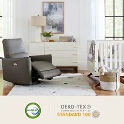 CHITA Power Recliner Swivel Glider, Upholstered Faux Leather Living Room Reclining Sofa Chair With Lumbar Support, Cognac Brown -Safavieh Furnitue Shop 51kCJ9McAVL