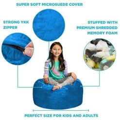 Sofa Sack - Plush, Ultra Soft Kids Bean Bag Chair - Memory Foam Bean Bag Chair With Microsuede Cover - Stuffed Foam Filled Furniture And Accessories For Kids Room - 2' Royal Blue -Safavieh Furnitue Shop 51kK7ZS7gFL