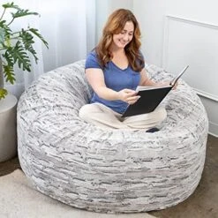 Jaxx 5 Foot Saxx Bean Bag Chair For Adults - Luxe Faux Fur, Silver Fox -Safavieh Furnitue Shop 51kTQoASGL. AC