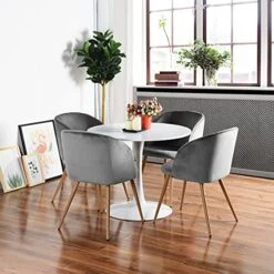 EGGREE Mid Century Modern Velvet Accent Living Room Chair Set Of 2 Upholstered Leisure Club Chair Vanity Chairs Armrest With Solid Metal Legs Velvet Cushion For Bedroom Living Room Kitchen,Grey -Safavieh Furnitue Shop 51krT0cXToS