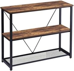 FELLYTN Console Tables For Entryway, Industrial Narrow Sofa Table With Metal Mesh Shelf 3 Tier Hallway Table, 31 Inch Rustic Brown -Safavieh Furnitue Shop 51kwzcCSk2L. AC