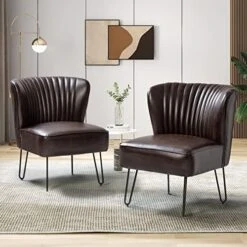 HULALA HOME Faux Leather Accent Chairs Set Of 2 With Metal Base, Mid Century Modern Living Room Chairs, Comfy Upholstered Armless Side Chairs For Bedroom, Camel -Safavieh Furnitue Shop 51l1RUnJDfL. AC
