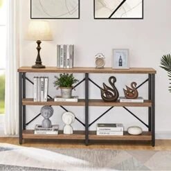 BON AUGURE Rustic Console Table With Shelves Behind Sofa, Industrial 3 Tier Entry Table For Hallway, Farmhouse Entryway Table For Living Room (55 Inch, Vintage Oak) -Safavieh Furnitue Shop 51lJEejQikL