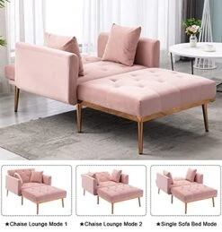 SLEERWAY Velvet 2 In 1 Chaise Lounge Chair Indoor, Modern Single Sofa Bed With Two Pillows, Recliner Chair With 3 Adjustable Angles, Convertible Sleeper Chair For Living Room And Bedroom (Pink) -Safavieh Furnitue Shop 51lM2xUIsjL
