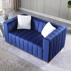 Kevinplus Modern Sofa Couch 2 Set For Living Room, Velvet Chesterfield 2-Pcs Upholstered Sofa Couch For Apartment Bedroom Office, Strong Gold Metal Legs, Blue -Safavieh Furnitue Shop 51lMd3aYocL