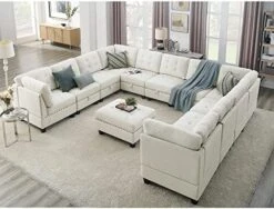 Melpomene 142'' U-Shape Chenille Sectional Sofa Couch，DIY Combination Includes 7 Single Chair 4 Corner And 1 Ottoman, Living Room Furniture Set For Villa & House,Grey -Safavieh Furnitue Shop 51lNerZsDTL. AC 1