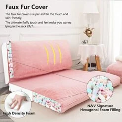 N&V Folding Matress Sofa Bean Bag, Foam Filling Folding Matress Sofa, Includes Removable And Machine Washable Cover, Soft Faux Fur (Pink) -Safavieh Furnitue Shop 51lRHvDLLRL