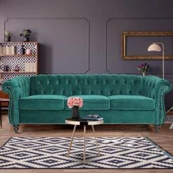 ORRD L-Shape Sectional Sofa, Velvet Tufted Chesterfield Couch Large Sofa Living Room Set With Chaise Lounge And Scrolled Arm For Living Room Home Furniture (Green) -Safavieh Furnitue Shop 51lU3mmcRL. AC