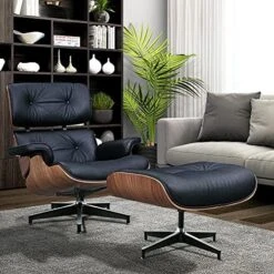 GENERIC Mid Century Lounge Chair With Ottoman, Genuine Leather Classic Modern Chair With 8-Layer Palisander Wood And Aluminum Base For Living Room Office Study Lounge (Palisander And White, Standard Size) -Safavieh Furnitue Shop 51lcj7kkCfL. AC