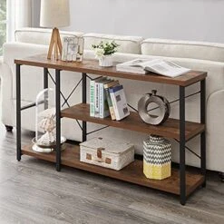 LIFUSTTG Industrial Console Table, Rustic Sofa Table For Living Room, Entry/Hallway Table With 3-Tier Open Storage Shelves, Rustic Brown 47 Inch -Safavieh Furnitue Shop 51lnm7VnY4S