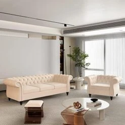 2 Piece Living Room Set, Velvet Chesterfield Sofa Loveseat Couch With Scroll Arms And Nailhead For Living Room, Office (Grey) 23 2 Piece Living Room Set, Velvet Chesterfield Sofa Loveseat Couch With Scroll Arms And Nailhead For Living Room, Office (Grey) -Safavieh Furnitue Shop 51m9NDth1L. AC