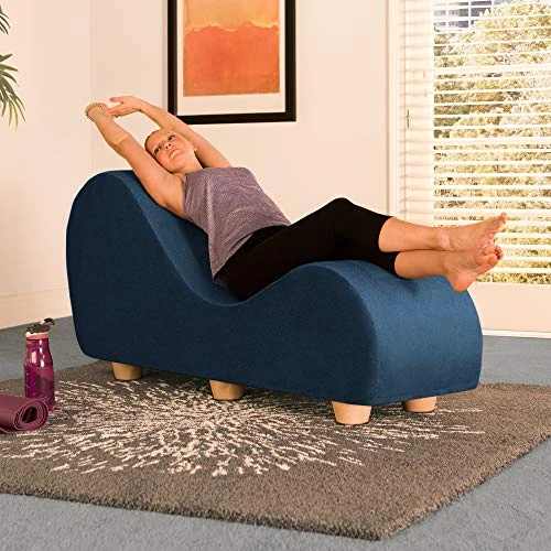 Avana Chaise Lounge Chair For Stretching And Relaxation, Maple Wood Feet, Microvelvet - Marine 3 Avana Chaise Lounge Chair For Stretching And Relaxation, Maple Wood Feet, Microvelvet - Marine - Image 3
