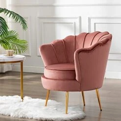 DAGONHIL Pink Velvet Accent Chair For Living Room, Lounge Chair For Bedroom With Gold Metal Legs, Vanity Chair For Makeup Room, Dusty Pink