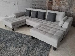 Stendmar 3pc Contemporary Grey Microfiber Fabric Sectional Sofa Chaise Ottoman S168LG -Safavieh Furnitue Shop 51mSUq43TKL