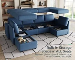 LINSY HOME Modular Sectional Sofa, U Shape Oversized Sofa Couch With Storage, Memory Foam, Modular Sectionals With Ottomans, 7 Seat Living Room Furniture Sofa Sets With Chaise, Blue -Safavieh Furnitue Shop 51mSopHPtmL