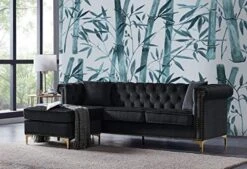 Iconic Home Levin Left Hand Facing Sectional Sofa L Shape Chaise Velvet Button Tufted Rolled Arm With Nail Head Trim Tone Metal Y-Leg With 2 Accent Pillows Modern Contemporary, Gold -Safavieh Furnitue Shop 51mZrpXHL4L. AC