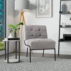 ELuxurySupply Armless Accent Chair | Upholstered Modern Living Room Chair With Metal Frame And Elegant Pintucking | Premium, Comfortable High Density Foam Cushion | Easy Assembly | Faux Black Leather -Safavieh Furnitue Shop 51mgF BOUHL. AC