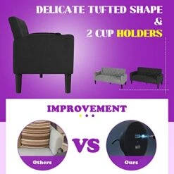 TYBOATLE Mid-Century Modern Living Room Sectional Sofa Sets 3 Pieces, Tufted Linen Fabric USB Loveseat Couch W/ 2 Cupholders And 2 Accent Armchairs For Living Room, Bedroom, Apartment (Dark Grey) -Safavieh Furnitue Shop 51mghuGt0BL