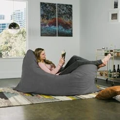 Jaxx Pillow Saxx 5.5-Foot - Huge Bean Bag Floor Pillow And Lounger, Charcoal -Safavieh Furnitue Shop 51mpO6uCStL