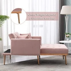 SLEERWAY Velvet 2 In 1 Chaise Lounge Chair Indoor, Modern Single Sofa Bed With Two Pillows, Recliner Chair With 3 Adjustable Angles, Convertible Sleeper Chair For Living Room And Bedroom (Pink) -Safavieh Furnitue Shop 51n8f7Z6tcL