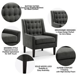 Rosevera Arvada Rosevara Modern Furniture Living Reading Room Comfy Accent Chair For The Bedroom, Standard, Charcoal -Safavieh Furnitue Shop 51nIIQta9aL