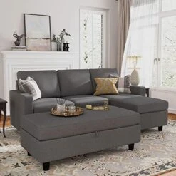 HONBAY Reversible Sectional Couch With Ottoman L-Shaped Sofa For Small Spaces Sectional Sofa With Chaise In Dark Grey -Safavieh Furnitue Shop 51nMtSMXl L. AC