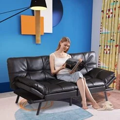 Opoiar Black Faux Leather Futon Sofa Bed Couch,3" Memory Foam Loveseat Sofa Bed,71" L Modern Sleeper Sofa Bed With Covertible Armrests,Small Space Sofa Bed For Living Room,Home Office,Apartment 9 Opoiar Black Faux Leather Futon Sofa Bed Couch,3" Memory Foam Loveseat Sofa Bed,71" L Modern Sleeper Sofa Bed With Covertible Armrests,Small Space Sofa Bed For Living Room,Home Office,Apartment -Safavieh Furnitue Shop 51nmpMRMtsL