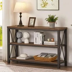 BON AUGURE Industrial Sofa Console Table For Entryway, 3 Tier Foyer Table For Hallway, Rustic Hall Tables Behind Couch (47 Inch, Rustic Brown) -Safavieh Furnitue Shop 51nnUfAnzyL. AC