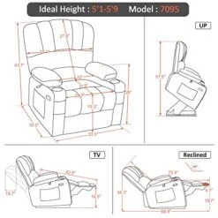 MCombo Electric Power Lift Recliner Chair Sofa With Massage And Heat For Elderly, Extended Footrest, Hand Remote Control, Cup Holders, USB Ports, 2 Side Pockets, Fabric 7095 -Safavieh Furnitue Shop 51nnc2V1SFL