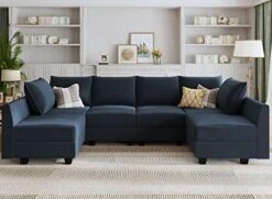 HONBAY Modular Sectional Sofa Convertible U Shaped Couch With Reversible Chaise Velvet Modular Sofa Sectional Couch With Storage Ottoman, Grey -Safavieh Furnitue Shop 51nrcD0xzL. AC