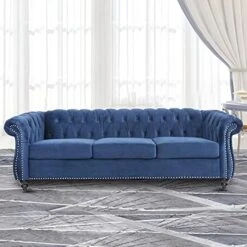 NOSGA Modern Velvet Fabric L Shaped 3-Seat Sectional Sofa Couch, Furniture Sectional Chesterfield Couch Set, Upholstered Scroll Arm Chesterfield Sofa With Chaise For Living Room(Light Grey) -Safavieh Furnitue Shop 51o oWBqdWL. AC