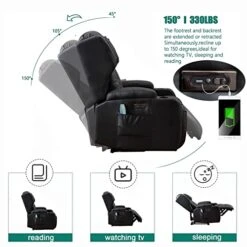 SAMERY Electric Power Recline Chair Loveseat RV Sofa With Console + Single Massage Recliner Chairs, Double Recliner 2-Seater RV Couch Home Theater Seating With USB Charging/Lighting/Cup Holders -Safavieh Furnitue Shop 51o4A05InPL